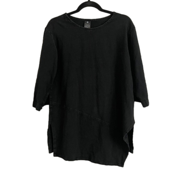 Kaliyana Artwear Black Linen Blend Asymmetric Hem Short Sleeve Tunic - S 🇨🇦 - Picture 6 of 8